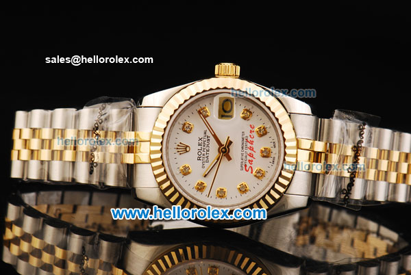 Rolex Datejust Oyster Perpetual Automatic Movement White Dial with Diamond Markers and Two Tone Strap-Lady Model - Click Image to Close
